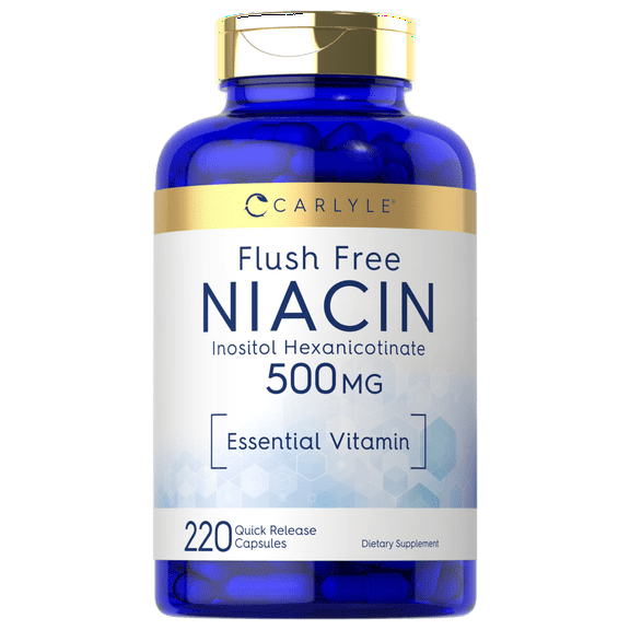 Niacin | 500mg | Flush Free | 220 Capsules | Essential Vitamin | by Carlyle