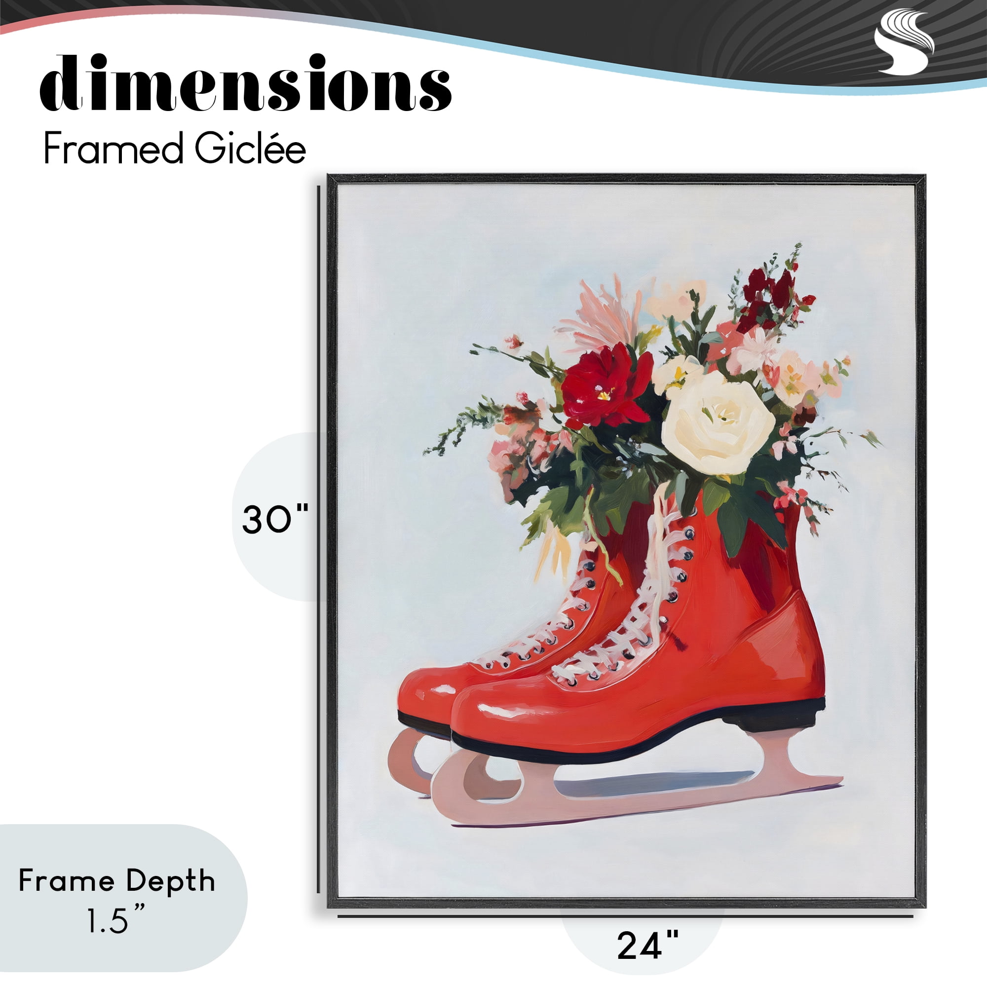 Stupell Industries Floral Ice Skates Black Framed Giclee Art, design by The Prints Vibe