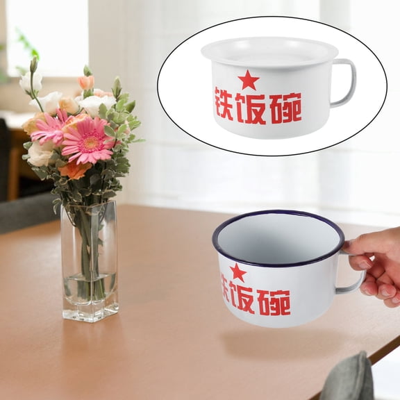 LOLIPPYY Soup Bowl with Handle Enamel for Home Kitchenware 1Pcs