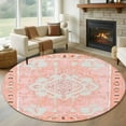 thumbnail image 2 of Round Rugs 6 Ft, Pink Boho Non Slip Area Rugs for Kitchen Bedroom Entryway, Vintage Abstract Tribal Decorative Oriental Washable Carpet Runner Rug Floor Mats for Bedroom Home Decor, 2 of 9