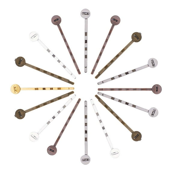 150 Pcs Hair Bobby Pin Mixed Color Hair Pin Findings for DIY Headdress Hair Accessories Iron Bobby Pins with 8mm Glue on Pads Hair Pins Findings