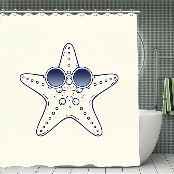Cool Starfish Print Shower Curtain,Modern Fabric Waterproof Shower Curtain Set with Hooks 70.8×70.8Inch (180×180cm)