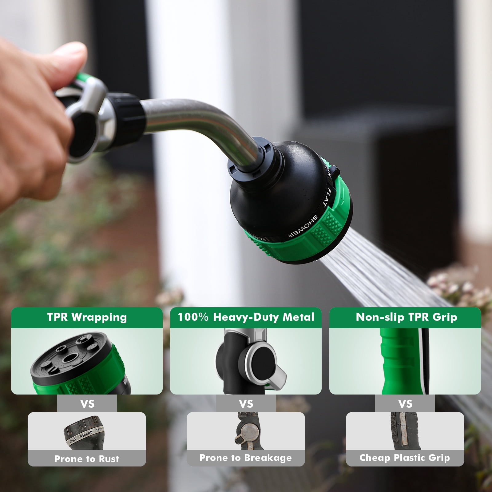 Restmo Heavy Duty Watering Wand, 9 Spray Patterns Water Hose Wand with Adjustable Spray Width & 2-Way Direction Control, High Pressure Hand Sprayer Nozzle for Plants, Lawn, Car Washing & Pet Washing
