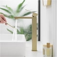 thumbnail image 4 of JERFIT Modern Single Handle Bathroom Sink Faucet with Pop-Up Drain, Brushed Gold Waterfall Vanity Basin Faucet for Single Hole, Anti-Tarnish Stainless Steel, 4 of 7