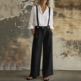 thumbnail image 7 of VBVC Women's Suspender Wide Leg Pants,High Waisted Button Front Trousers For Women,Ladies Lightweight Summer Work Overalls Pants with Pockets,Black,S-2XL, 7 of 7