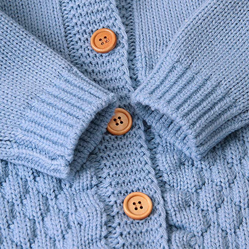 IBTOM CASTLE Unisex Baby Boy Girl Cute 3D Bear Ears Hooded Knitted Sweater Long Sleeve Romper Overall Sleepwear Winter Warm Clothes 0-6 Months Light Blue