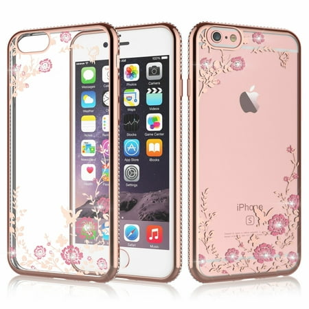 iPhone 6 Plus Case, iPhone 6S Plus Cover, Tekcoo [Tflower] Ultra Thin TPU Soft Case Bling Diamond Rhinestone Clear Panel Cover For Apple iPhone 6 Plus / iPhone 6s Plus 5.5