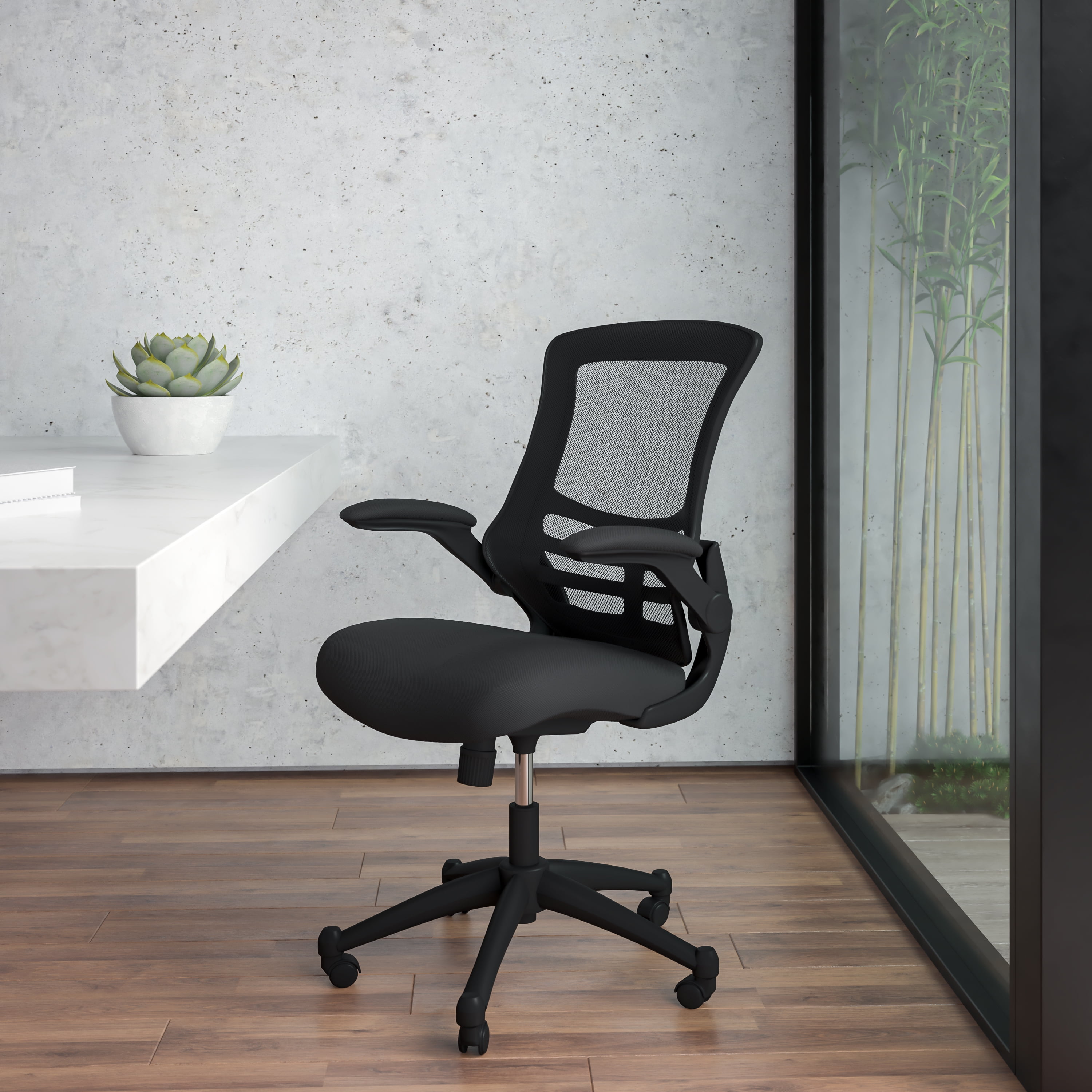 Flash Furniture Kelista Mid-Back Black Mesh Swivel Ergonomic Task Office  Chair with Flip-Up Arms, BIFMA Certified