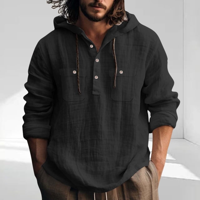 pstuiky hombres de manga larga, Camisa informal de manga larga con capucha y bolsillo de color liso para hombre tops de invierno para hombre xxl