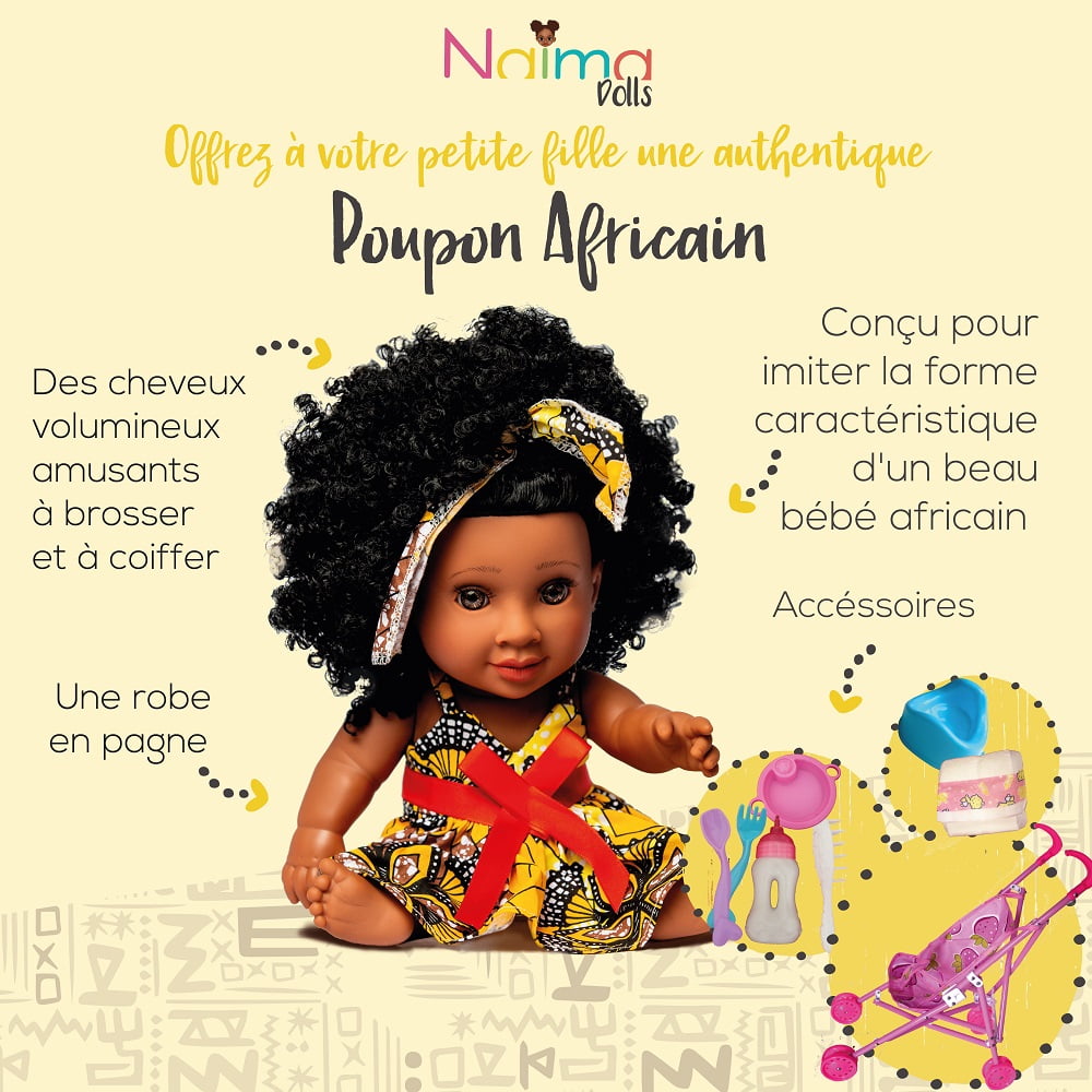 African American Barbie Doll with Realistic Natural Hair and 6 Accessories for Age 3+ by NaimaDolls