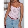 thumbnail image 2 of Women's Y2k Double-layer Lace Cami Top Sleeveless See Through Lace Tank Top Adjustable Spaghetti Strap Low Cut Sheer Floral Lace Crop Tops, 2 of 9