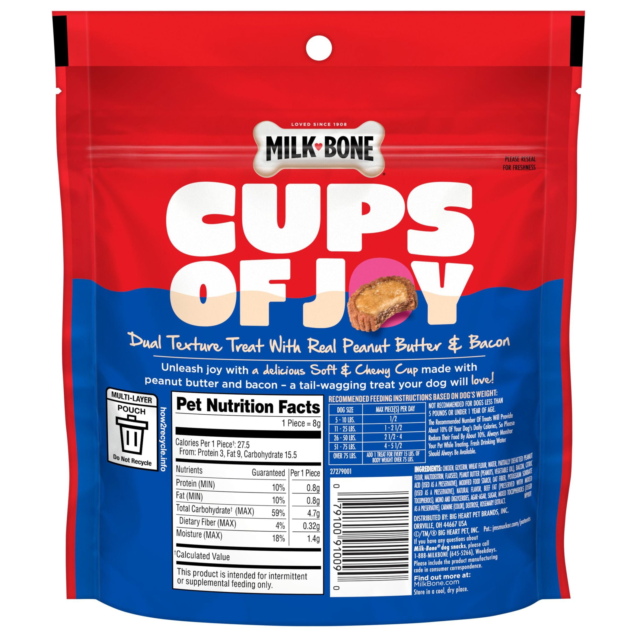 Milk Bone Peanut Buttery Cups, Filled Soft Dog Treats With Jif Peanut Butter & Real Bacon, 4.5 oz Bags