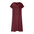thumbnail image 5 of CIENVNSTG Dresses for Women Summer Short Sleeve V Neck Maxi Dress Plus Size Loose Casual Flowy Swing A Line Beach Sundress Wine 2XL, 5 of 6