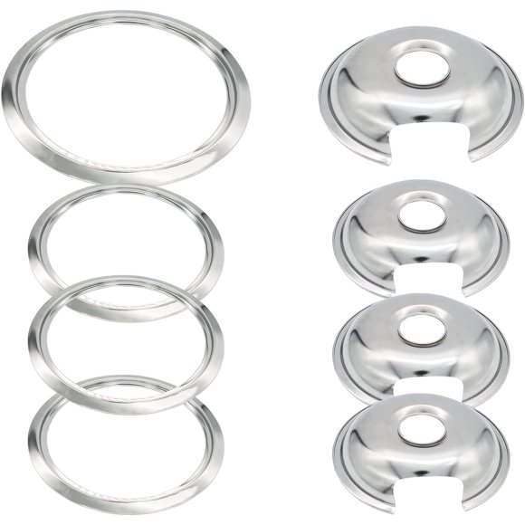 Electric Stove Chrome Drip Pans 1 Large 8'' WB32X10013 & 3 Small 6'' WB32X10012 Gas Stove Burner Drip Pans and Rings for GE Hotpoint & Kenmore