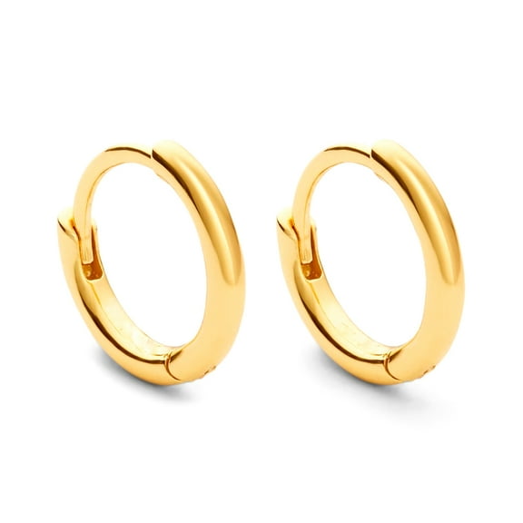 Classic Elegant Pure Solid 925 Sterling Silver Yellow Gold Plated Small 14mm Thin Hoops Earrings Unisex Trendy Cool Men Women Hypoallergenic Huggie Hoop Earrings