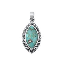 Sterling Silver Bali Simulated Turquoise Pendant Vintage Charm 925 New Jewelry Female Unisex