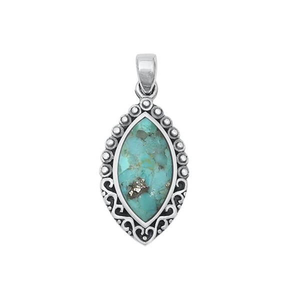Sterling Silver Bali Simulated Turquoise Pendant Vintage Charm 925 New Jewelry Female Unisex