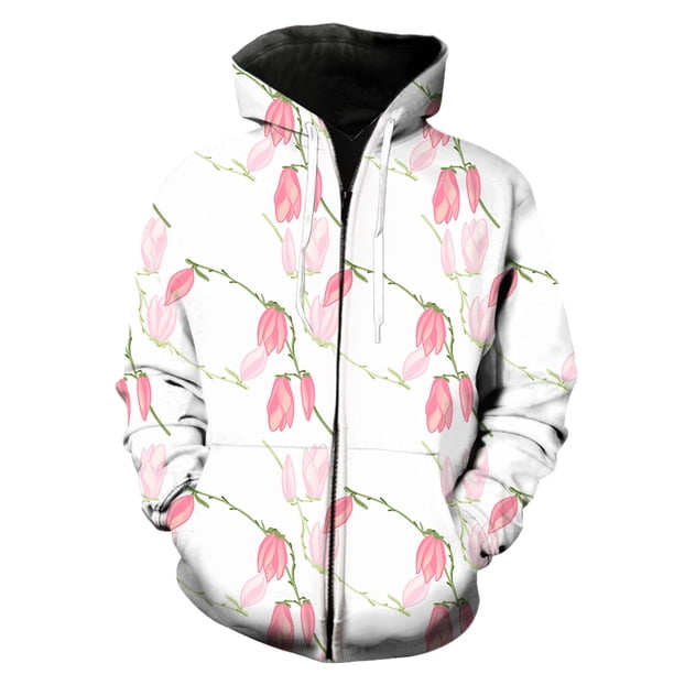 Sudadera con capucha y cremallera para hombre, diseño de flores de magnolia, para adolescentes, primavera, estilo Harajuku divertido, con capucha, estilo hip hop, estampado 3D, ropa de calle de gran t