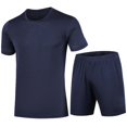 thumbnail image 4 of hotojiny Men's 2 Piece Summer Outfits Comfortable Short Sleeve T-Shirt and Athletic Shorts Set Casual Running Tracksuits(Navy,Medium), 4 of 6