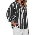 thumbnail image 5 of Wide Striped Sleeve Women Puff Sleeve Loose Blouse V-neck Casual Tops, 5 of 6