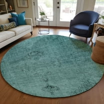 Addison Rugs Chantille Indoor/Outdoor Traditional Oriental Teal Washable Round Rug, 8' x 8'