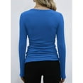 thumbnail image 4 of Womens Ribbed Long Sleeve Crewneck Casual Slim Basic Shirts Fitted Knit Tops Royal Blue L, 4 of 6