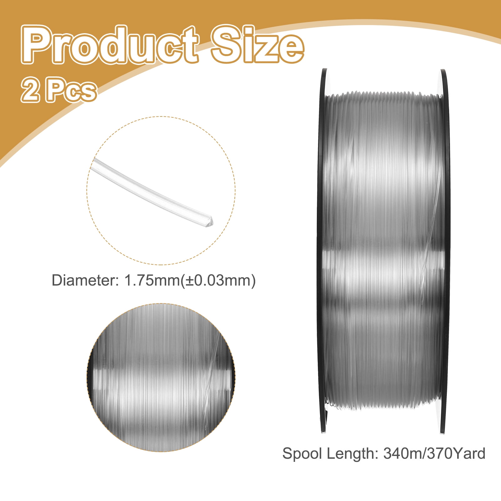 PETG 3D Printer Filament, 1.75mm 1KG High Precision Moistureproof Toughness Glossy Filament Clear