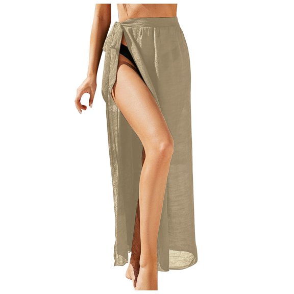 JIAYUE Ladies Swimwear Cover-Ups Skirt Ankle Length Side Slit Solid Color Lace Up Summer Lightweight Beach Holiday Bathing Suit Cover Up For Female