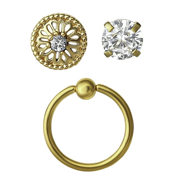 Women's Cubic Zirconia Cartilage Stud and Hoop Set, 3-Piece