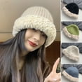 thumbnail image 2 of Autumn Winter Beanie Hat Knitting Plush Contrast Color Warm Stretchy Bucket Hat for Outdoor, 2 of 10