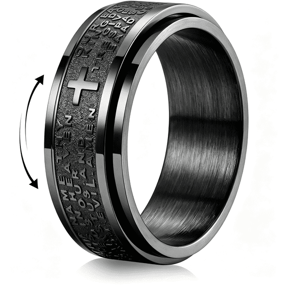 SELIVO Stainless Steel Fidget Ring for Men Women Lord’s Prayer Cross Ring | Anxiety Relief Spinner Ring 8MM Mens Wedding Band Daily Engagement Promise Rings Jewelry Gift Comfort Fit Size 6-14
