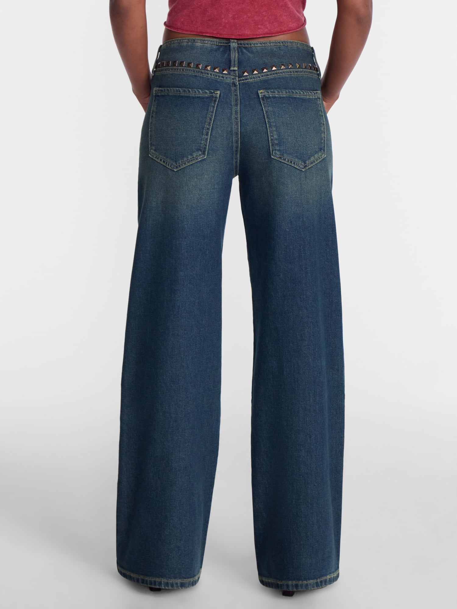 No Boundaries Studded No Waist Baggy Jeans, 31.5'' Inseam, Women's XXS-XXL