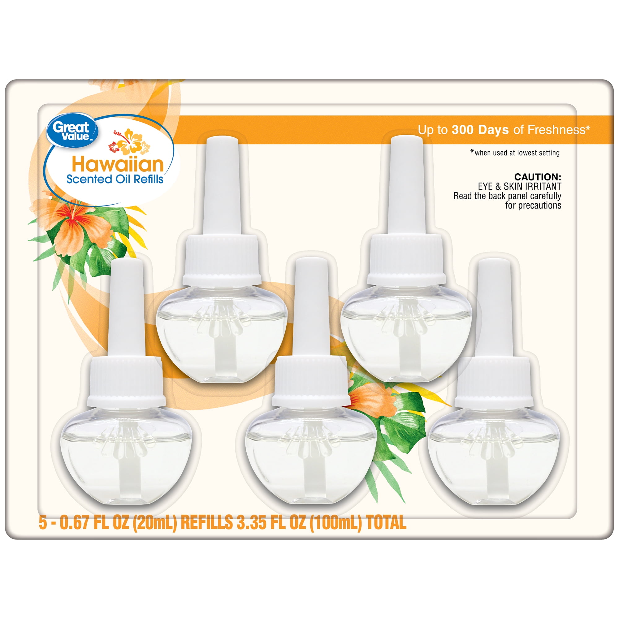 (3 pack) Great Value Hawaiian Plug-In Air Freshener Refills, 5 Count, Up to 300 Days of Freshness