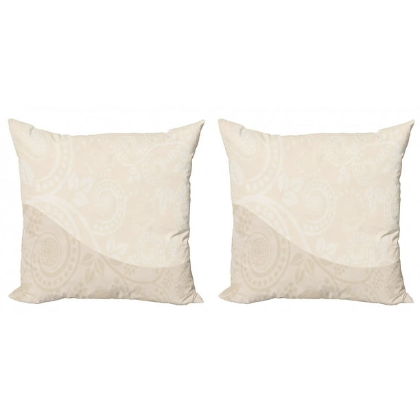 Ivory Throw Pillow Cushion Cover Pack of 2, Shabby Form Ornamental