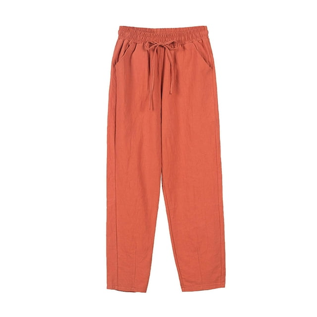 FAIWAD Pantalon Jogger pour Femmes en Coton et Lin à Cordon, Taille Élastique, Léger, Pantalon Court