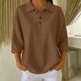 thumbnail image 5 of Snorda 3/4 Length Sleeve Womens Tops Solid Color Lapel Knitted Half Button Tops Casual Loose Soft Pullover Tops Womens Comfy Blouse for Daily Wear, 5 of 8