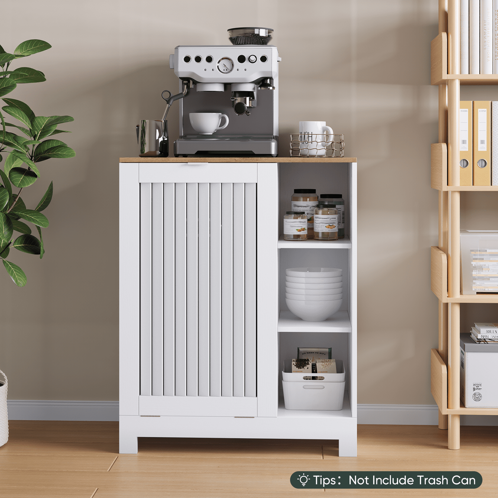 Smart FENDEE Laundry Hamper Cabinet with Louvered Door,Canvas Basket,3 Open Drawers, Laundry, White