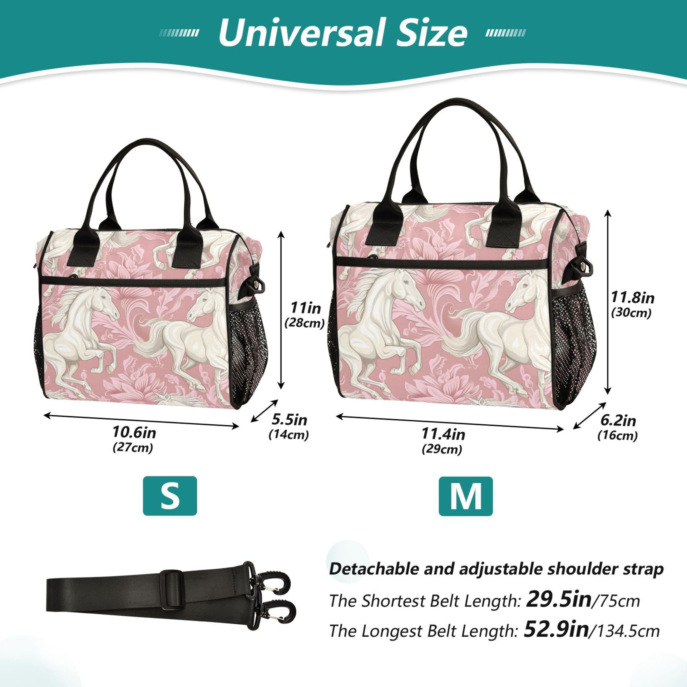 Elegant Horse with Flower Lunch Bag Insulated Lunch Box Leakproof Reusable Cooler Tote Adjustable Shoulder Strap for Men Women 9L