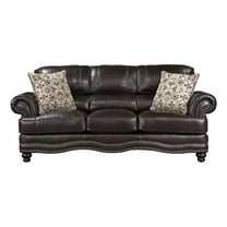 Pemberly Row Breathable Faux Leather Upholstered Sofa in Brown