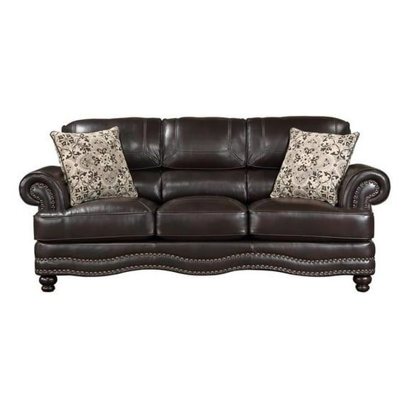Pemberly Row Breathable Faux Leather Upholstered Sofa in Brown