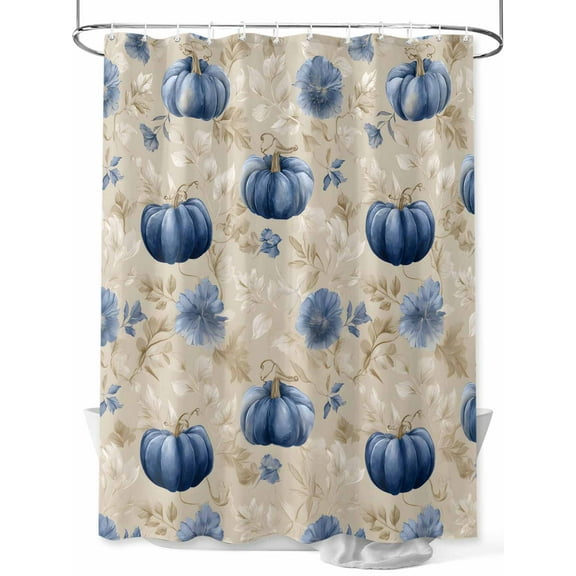 Fall Shower Curtain Blue Pumpkin Shower Curtains for Bathroom Thanksgiving Decor, Waterproof Polyester Shower Curtain Set with Hooks, Stall Long Size 54"x78" Flowers Vintage