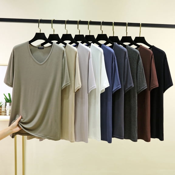 YHAJDS Women's Casual Tops Solid Color Round Neck Pullover Modal Home V Neck Short Sleeve Tee