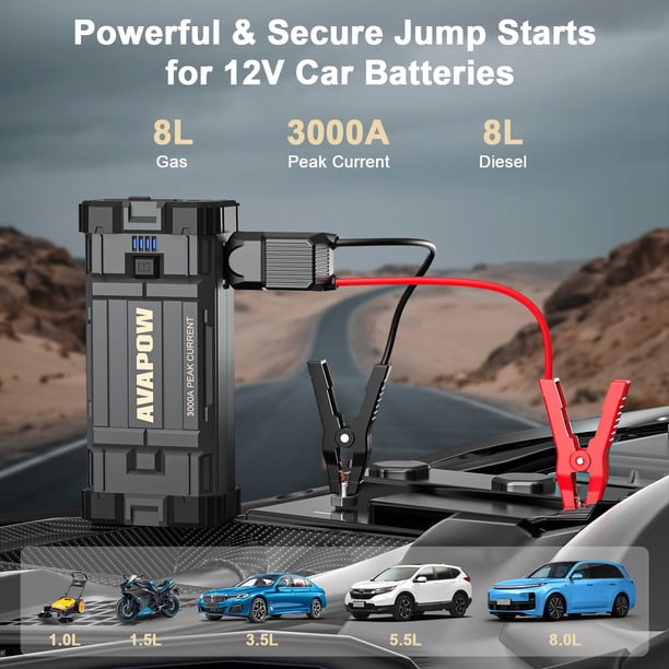 AVAPOW Car Jump Starter, 3000A Peak Jump Starter Battery Pack with