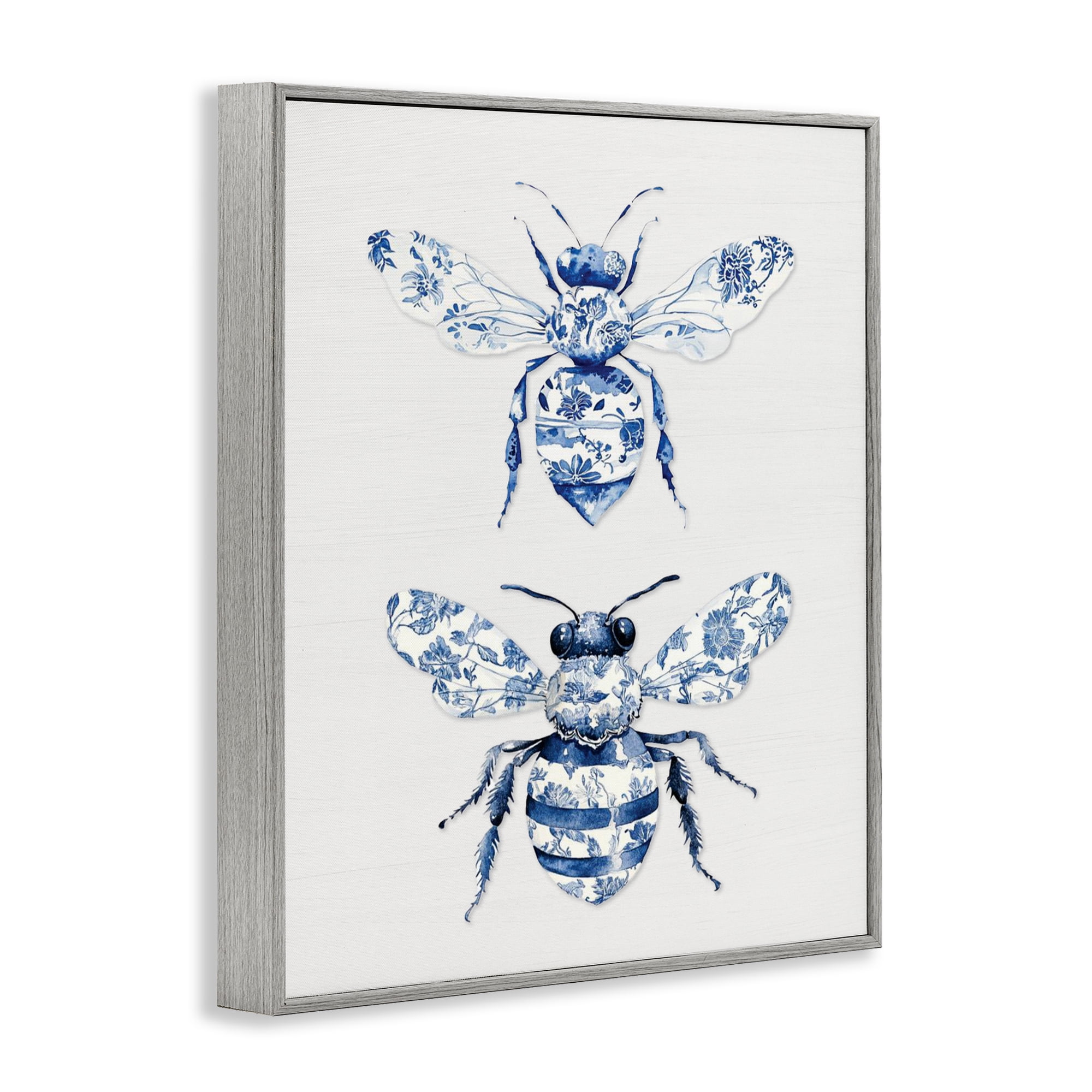 Toile Patterned Bees Gray Framed Giclee Art, design by Lettered and Lined