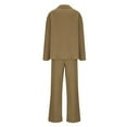 thumbnail image 6 of Womens Two Piece Shirts Suits Sets Casual Long Sleeve Button-Down Collar Shirt Wide Leg Pants Solid Knitted Soft Going Out Loungewear Outfits, 6 of 8