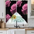 thumbnail image 4 of Pink Rose Kitchen Window Curtains, Swag Curtains Valance for Bedroom Living Room Bathroom, Vintage Abstract Garden Flower Floral Black Rod Pocket Window Curtain Block Drapes 2 Panels 36"x45", 4 of 9