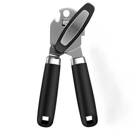 EXLEAF Can Opener with Bottle Opener,Heavy Duty Manual Can Opener with Turn Knob & Soft Handle,for Kitchen Seniors Friendly,Side Cut Can Opener Smooth Edge,Black