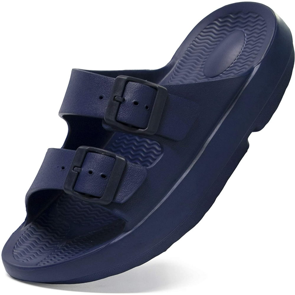 Aprezo - Unisex Slide Sandals Arch Support Comfort Slides Adjustable Eva Double Buckle Straps