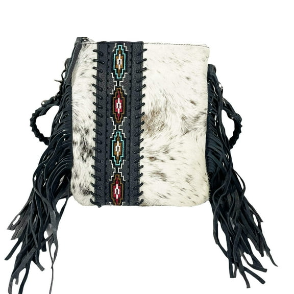 Cowhair Leather Crossbody Messenger Bag Fringe Pouch Tribal