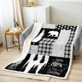 thumbnail image 2 of Woodland Throw Blanket Hunting Bear Wolf Buffalo Plaid Patchwork Blanket Rustic Cabin Decor,Cowboy Wildlife Animals Fleece Blanket for RV Camper,Footprint Pine Tree Fuzzy Blanket Grey Black 60"x80", 2 of 6